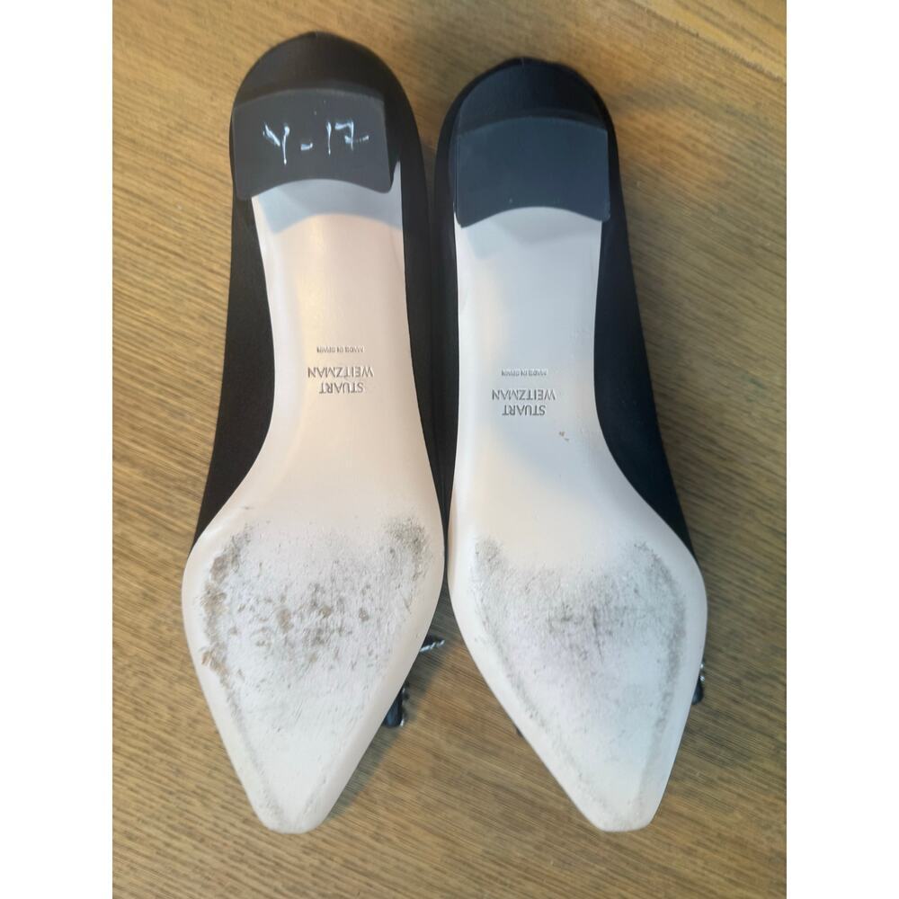 Stuart Weitzman Elegant Black Crystal Mid Heel Satin Black Pumps Size 8 - Picture 6 of 9